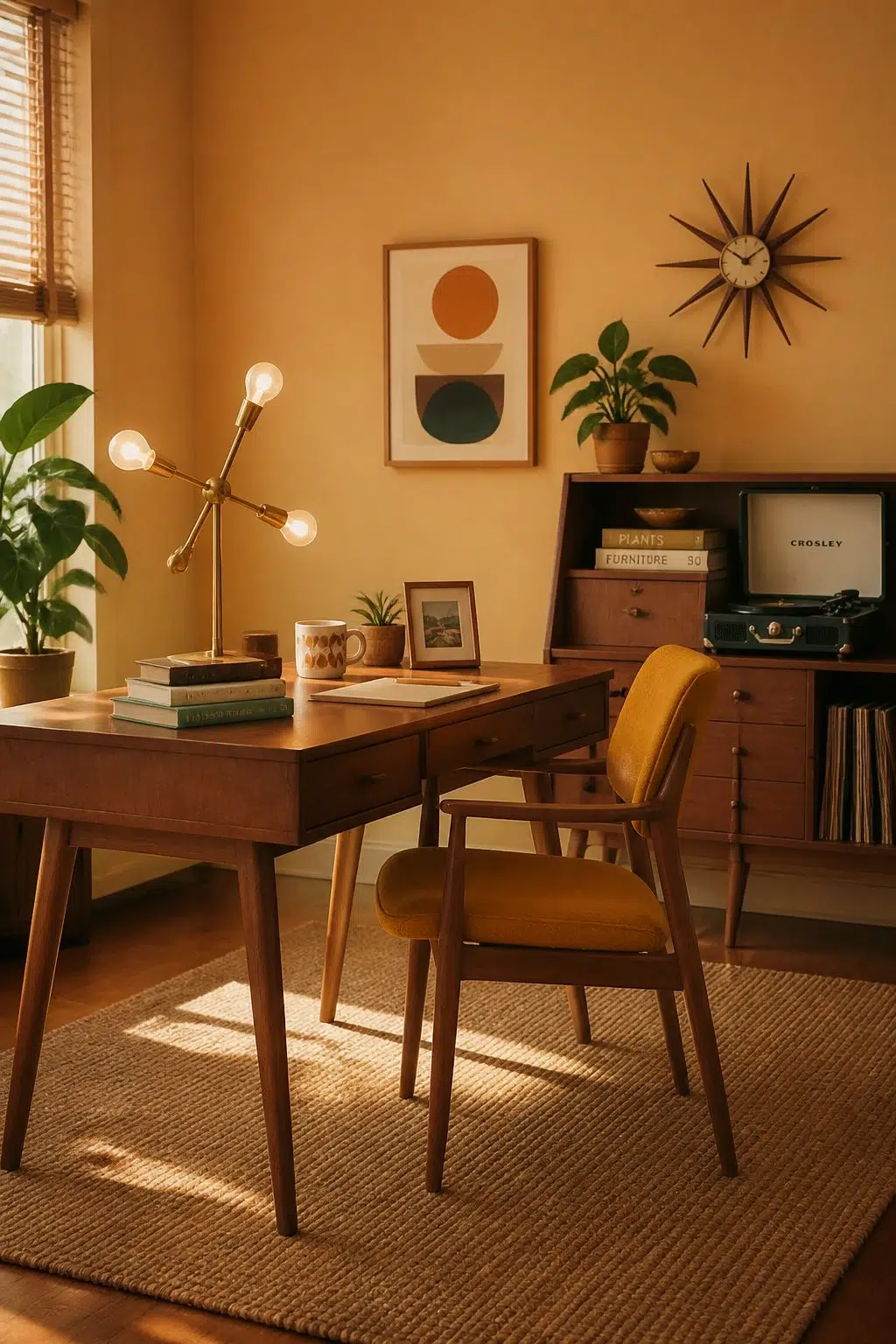 Sherwin-Williams Classical Gold in a mid century home office