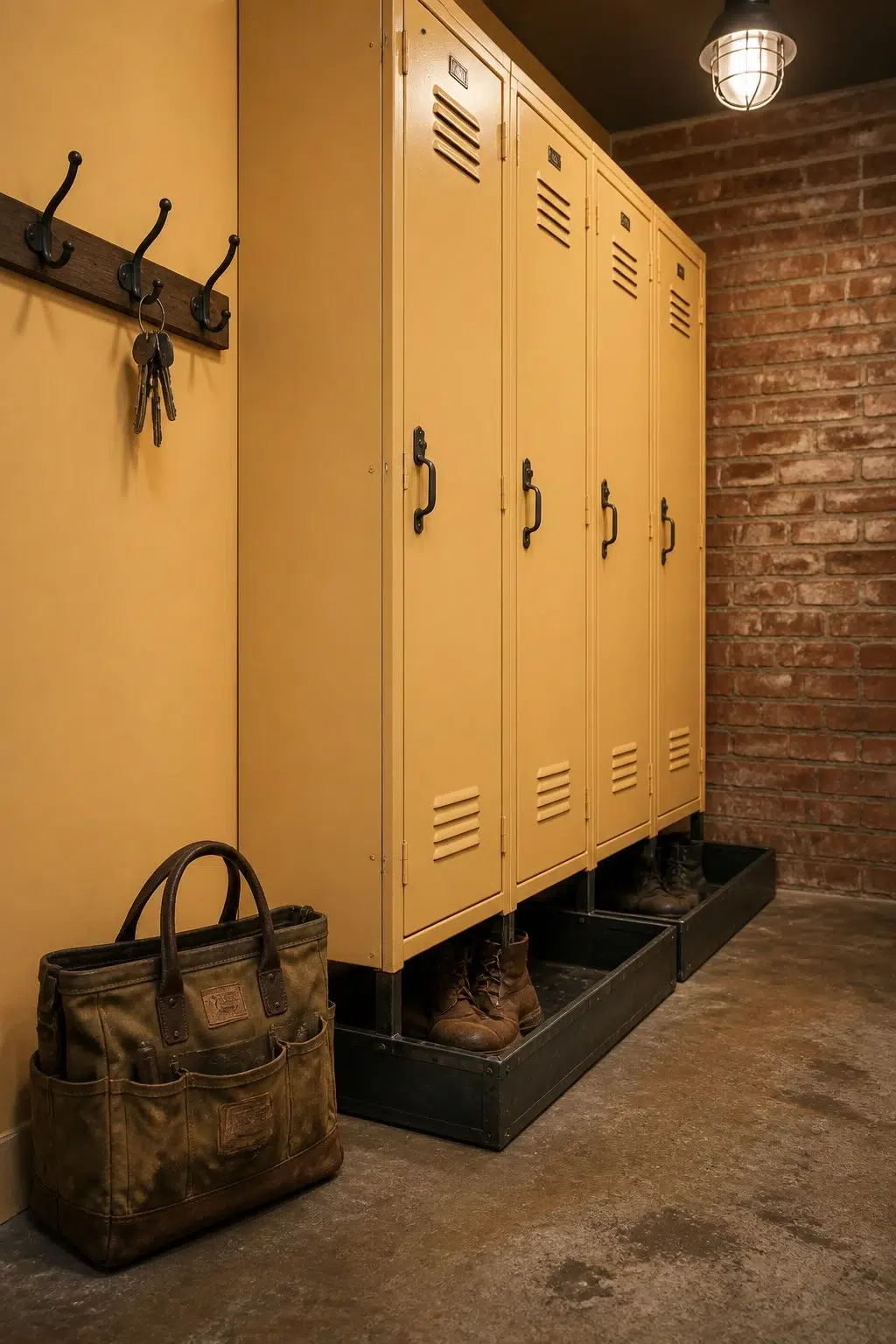 Classical Gold paint in a industrial mudroom