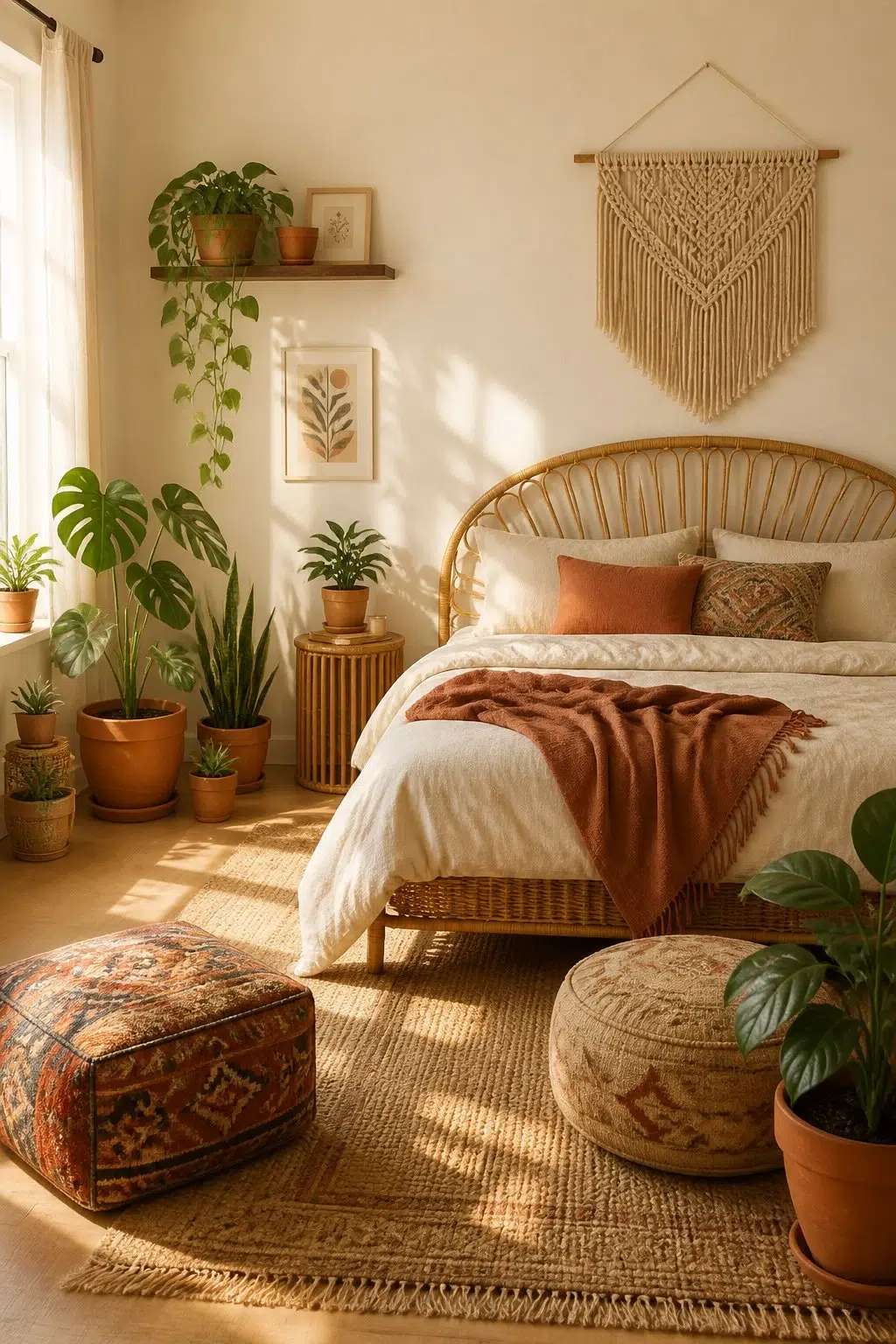 A boho bedroom painted in Classical White