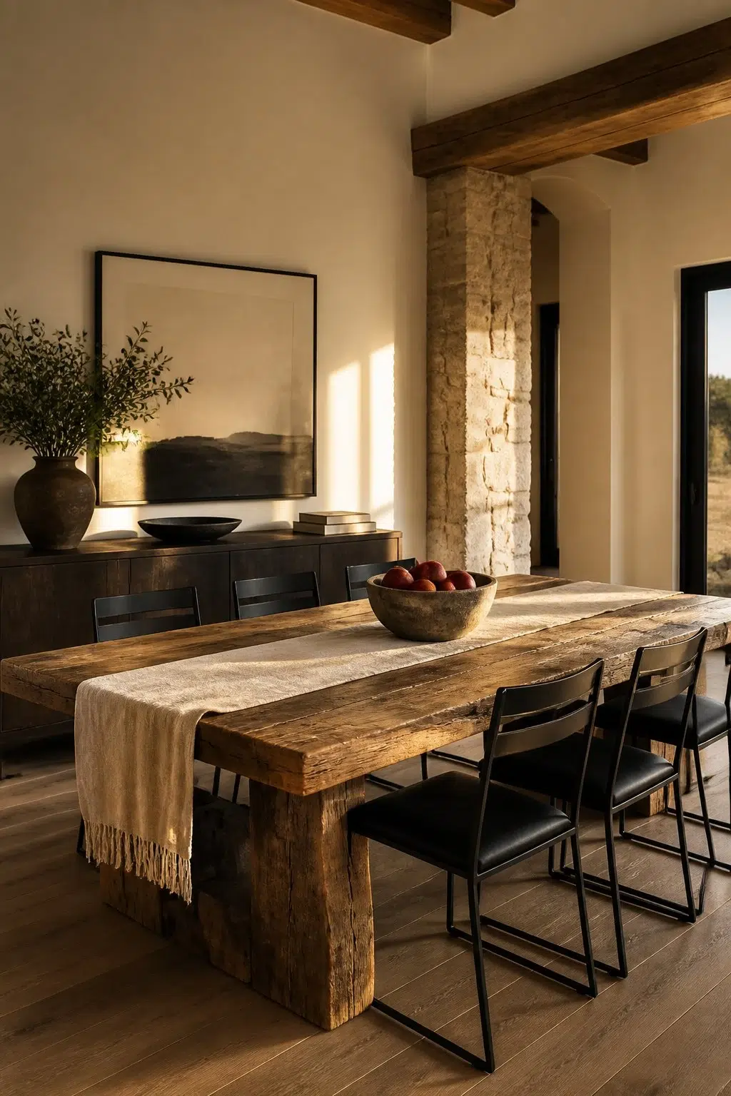 Classical White paint in a rustic modern dining room