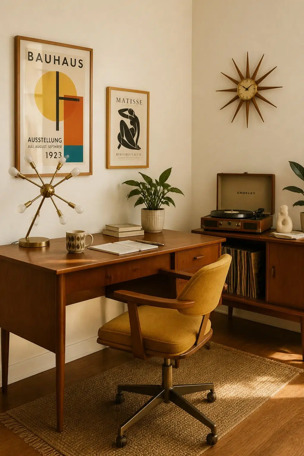 Sherwin-Williams Classical White in a mid century home office