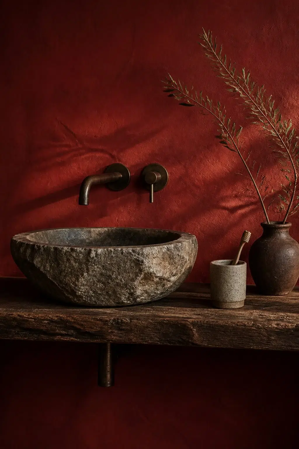 Classy Red — wabi-sabi bathroom
