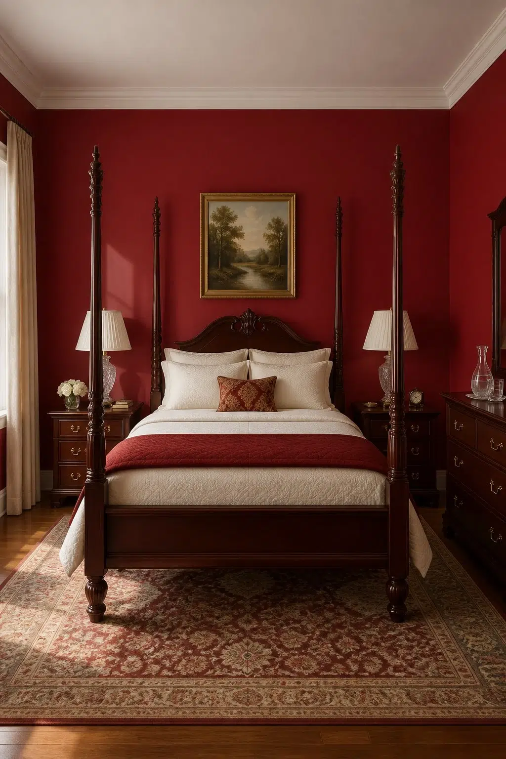 A traditional bedroom painted in Classy Red