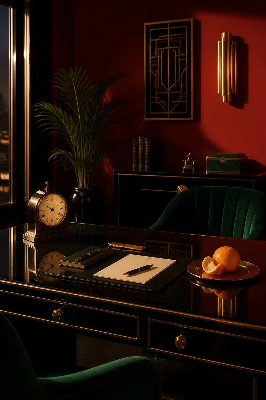 Sherwin-Williams Classy Red in a art deco home office