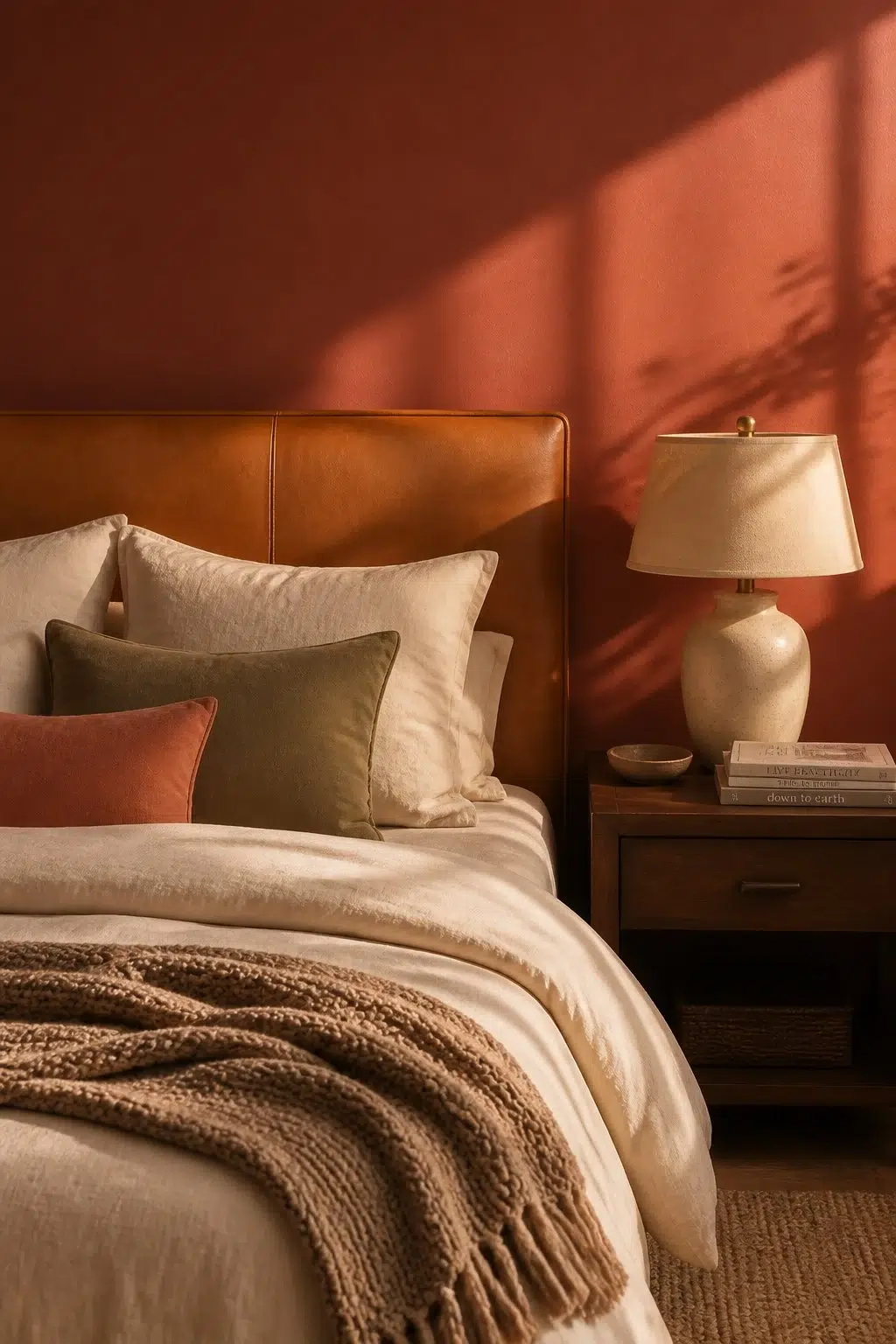 A cozy bedroom painted in Clay Pot
