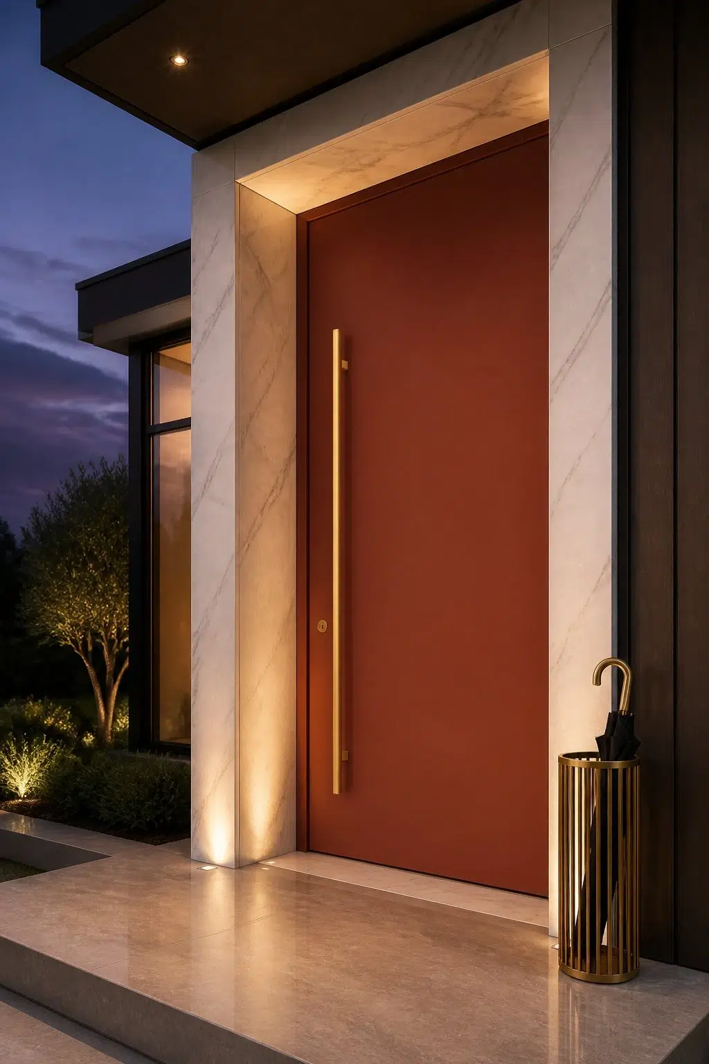 modern luxury front door featuring Clay Pot by Sherwin-Williams