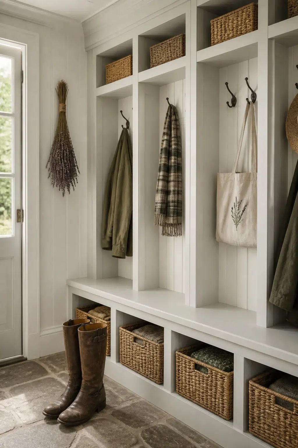 Clean Slate paint in a cottagecore mudroom