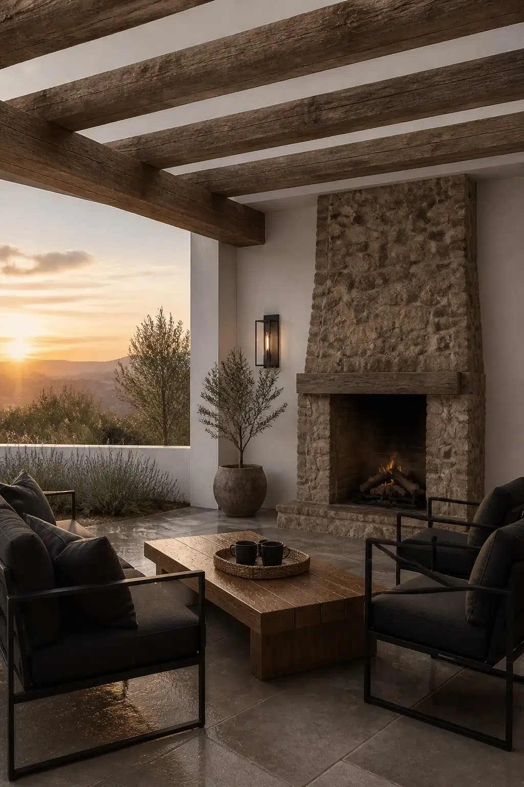 A rustic modern patio painted in Cloud Nine
