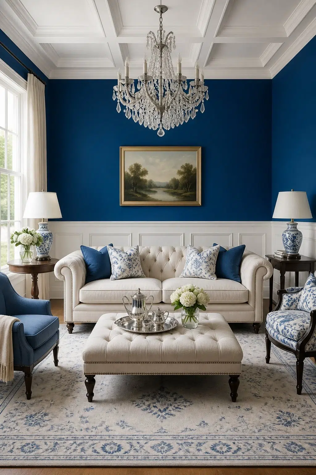A elegant living room painted in Clover
