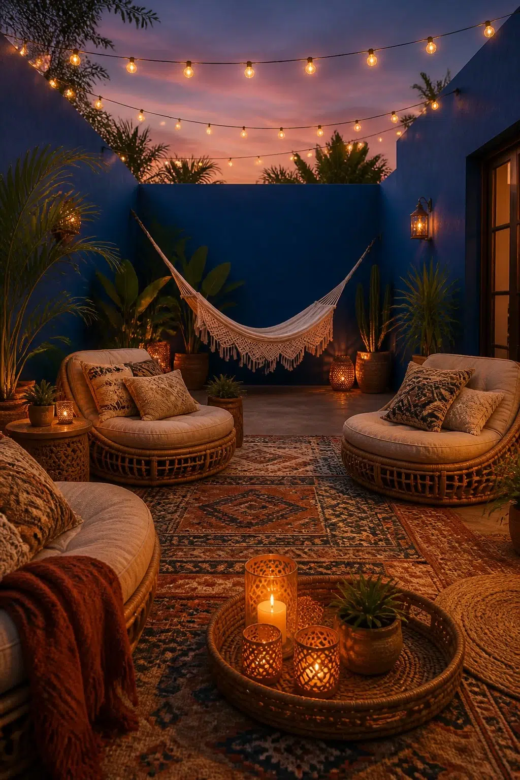 A boho patio painted in Clover