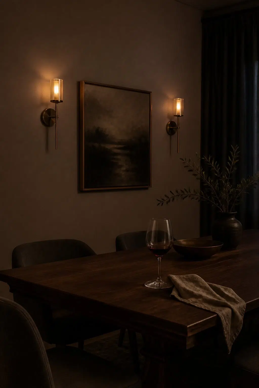 Cobble Brown paint in a moody dining room