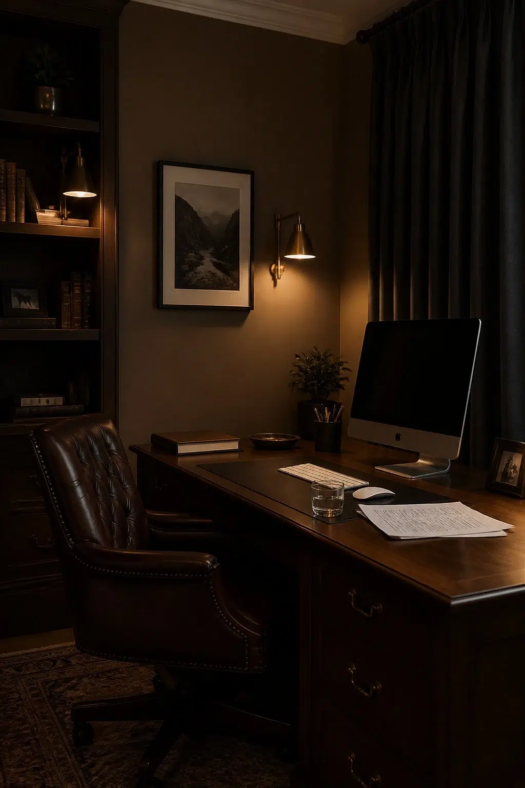 Cobble Brown paint in a moody home office