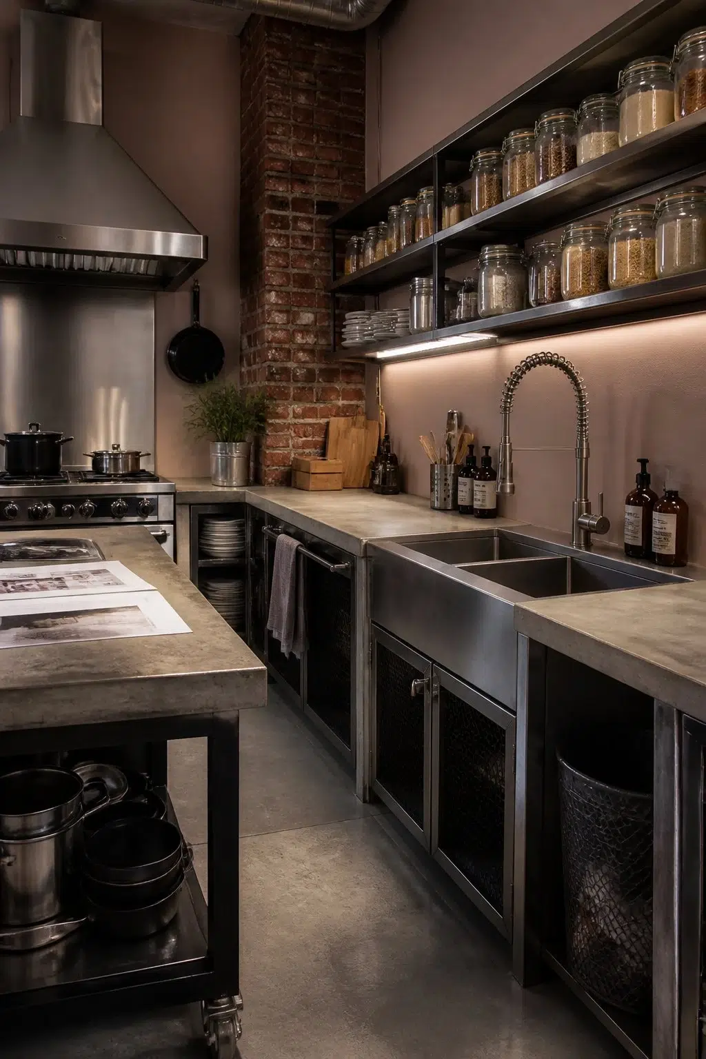 industrial kitchen featuring Cocoa Berry by Sherwin-Williams