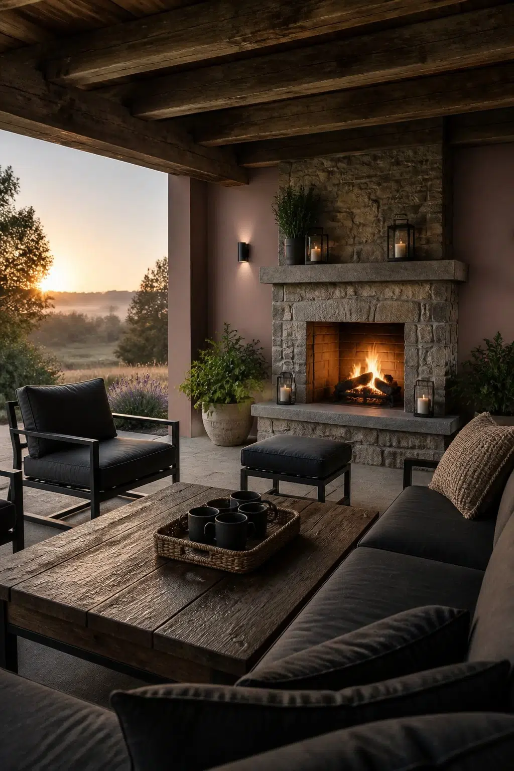 Sherwin-Williams Cocoa Berry in a rustic modern patio
