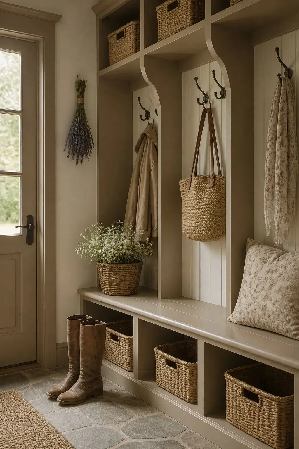 Cocoa Whip paint in a cottagecore mudroom