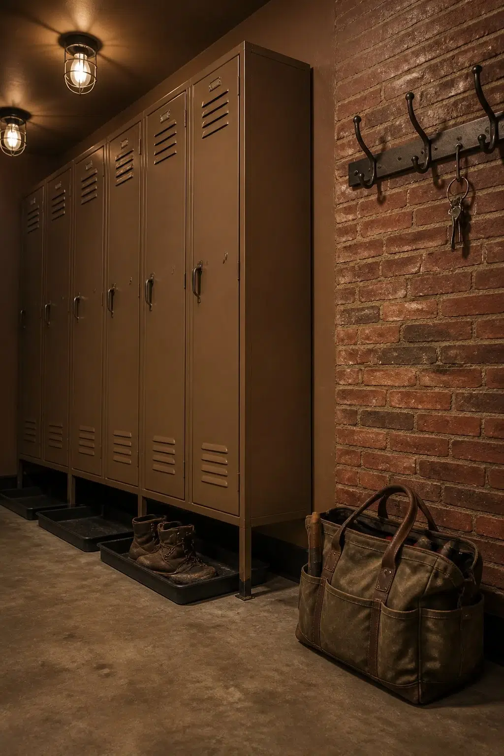 Coconut Husk paint in a industrial mudroom