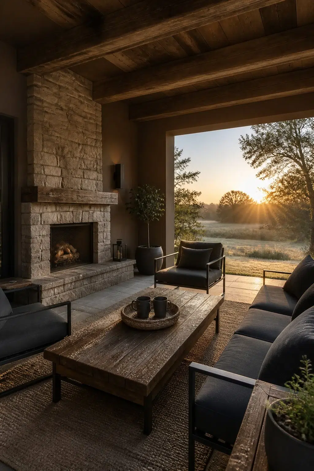 rustic modern patio featuring Coconut Husk by Sherwin-Williams