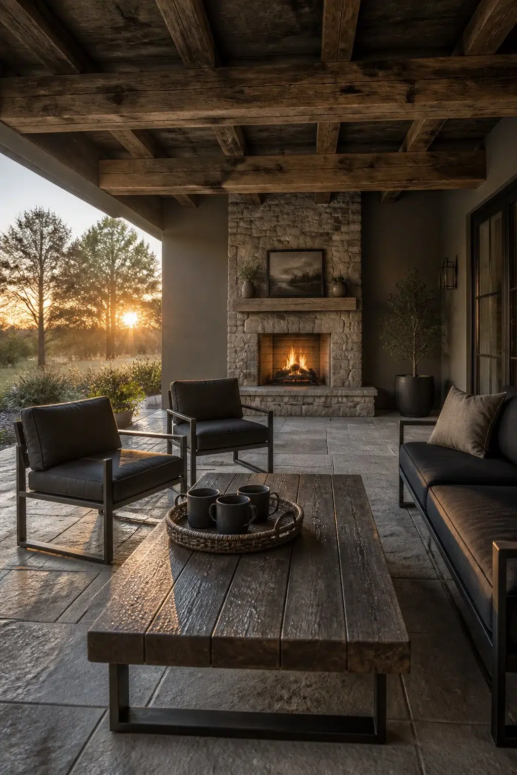 rustic modern patio featuring Cocoon by Sherwin-Williams