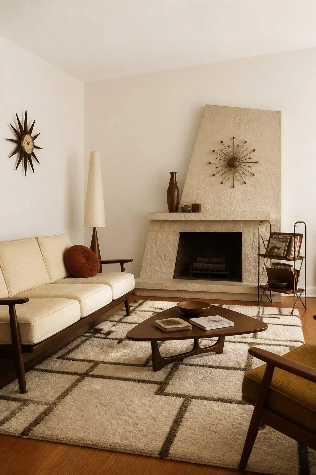 A mid century living room painted in Cold Foam