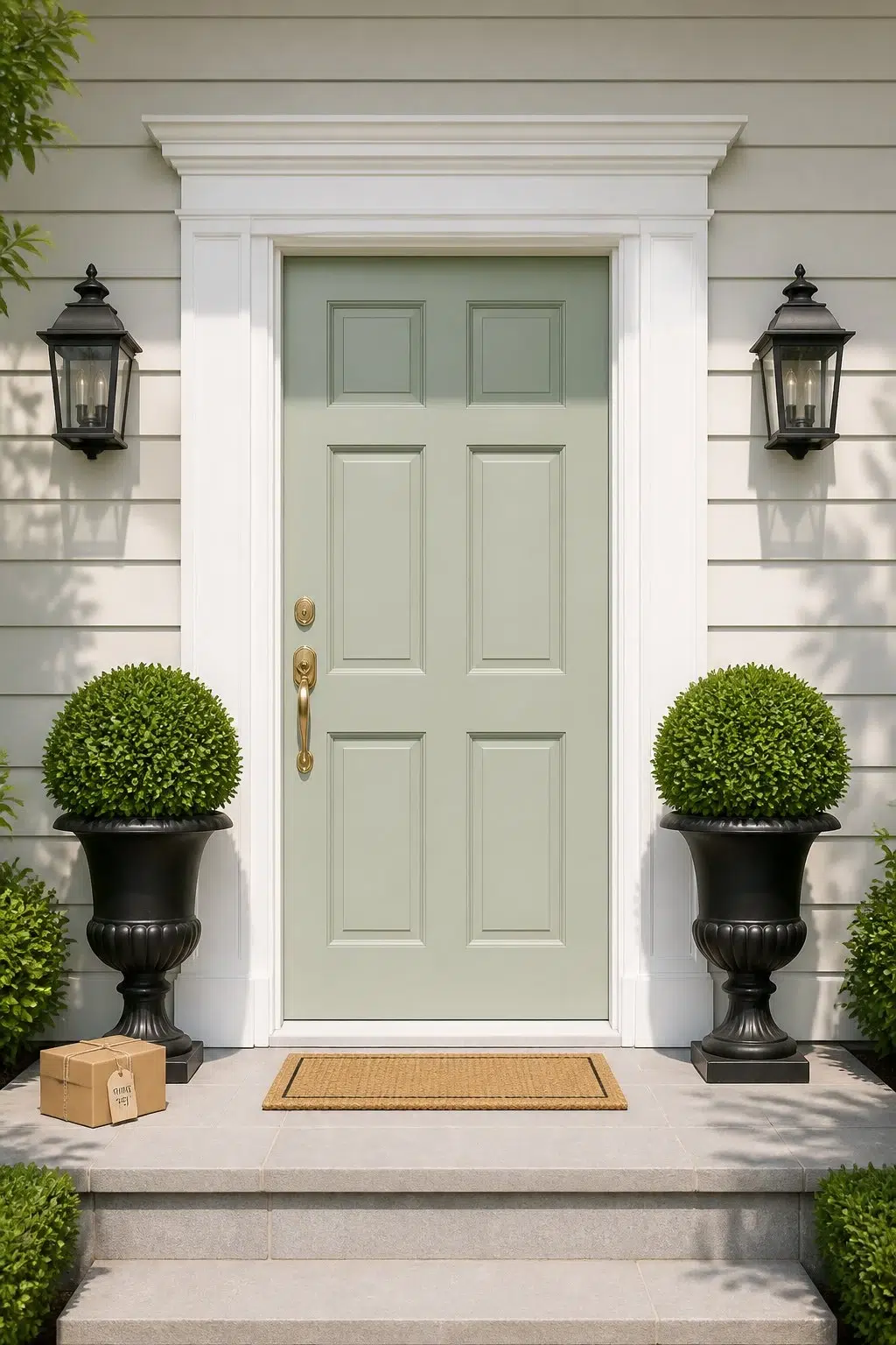 classy front door featuring Colonial Revival Sea Green by Sherwin-Williams