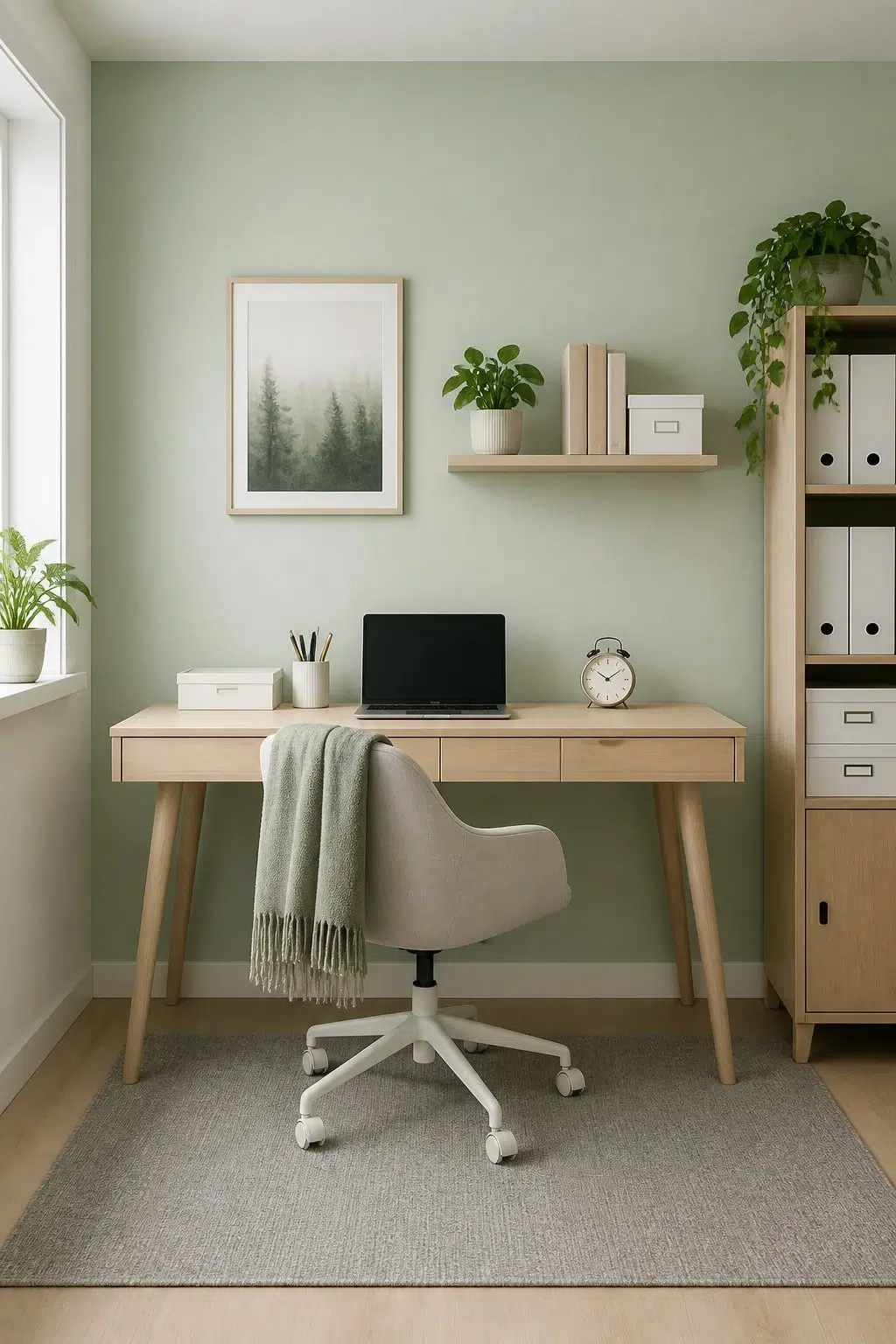 Sherwin-Williams Colonial Revival Sea Green in a scandinavian home office