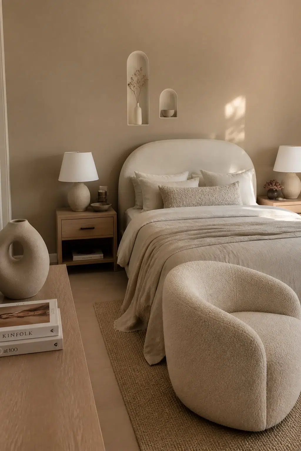 A organic modern bedroom painted in Colonial Revival Stone
