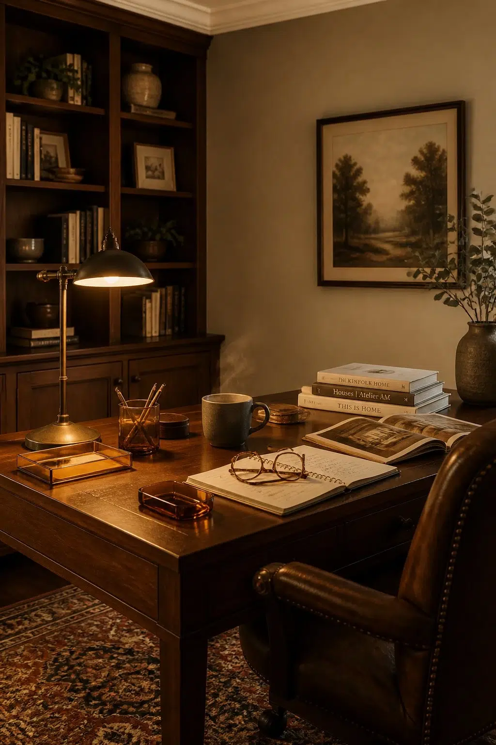 Sherwin-Williams Colonial Revival Stone in a warm home office
