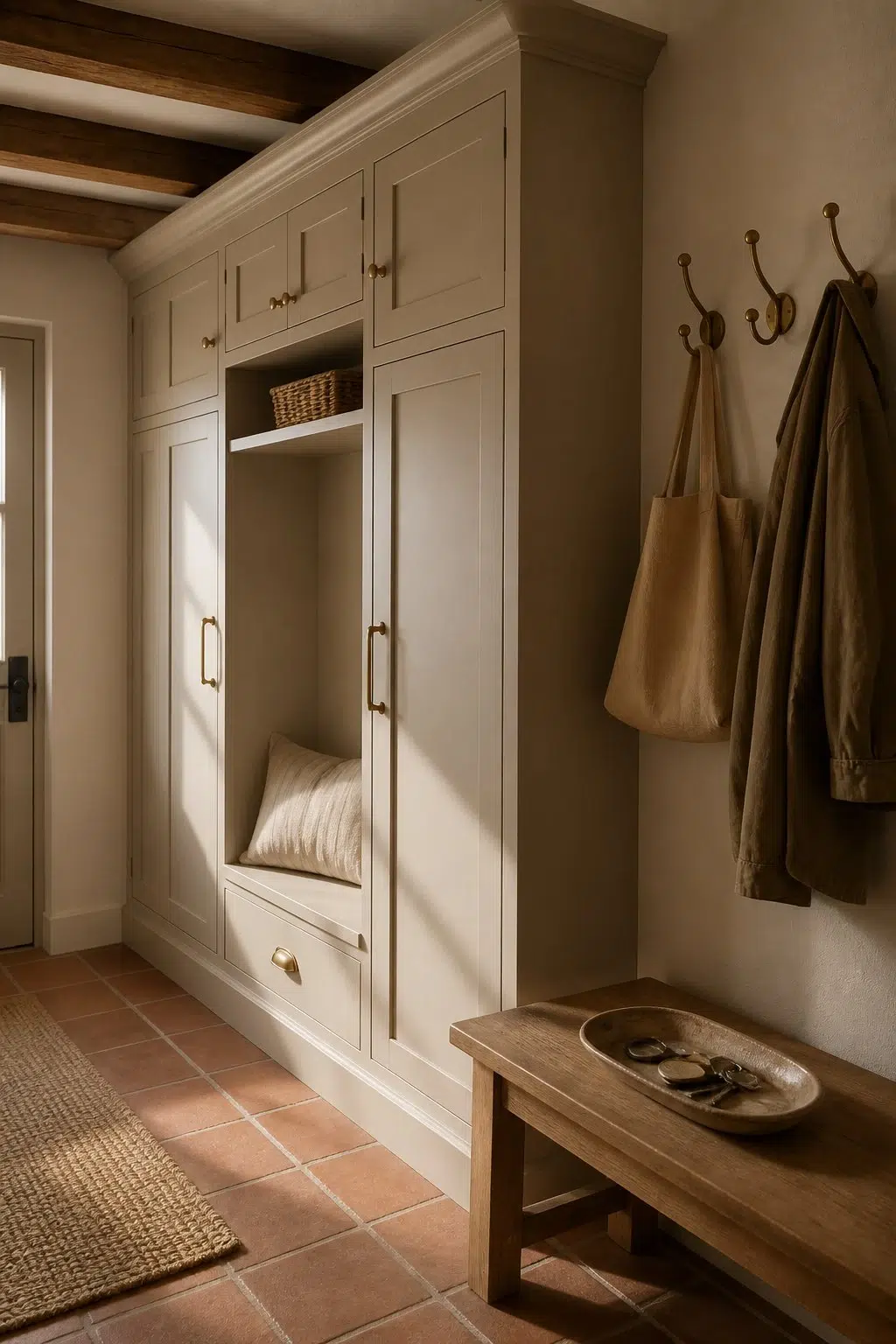 Colonial Revival Stone paint in a earthy mudroom