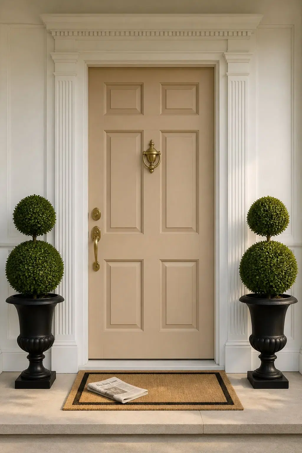 traditional front door featuring Colonial Revival Tan by Sherwin-Williams