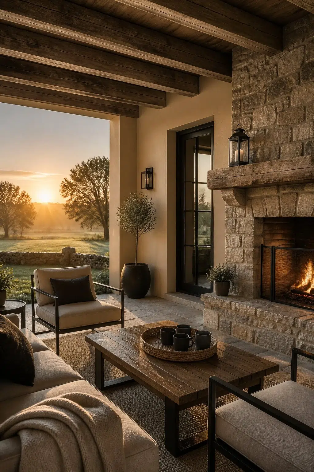 rustic modern patio featuring Colonial Revival Tan by Sherwin-Williams