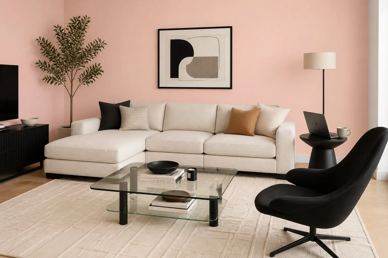 Comical Coral paint color — Living Room (Contemporary)