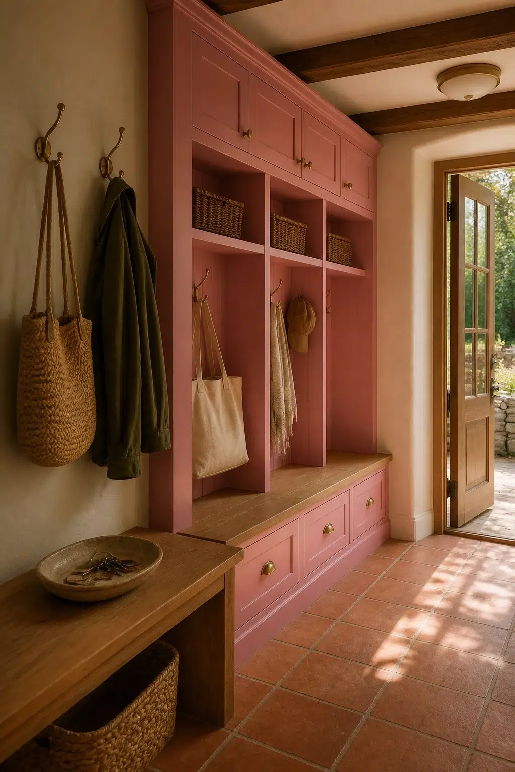 Coming Up Roses paint in a earthy mudroom