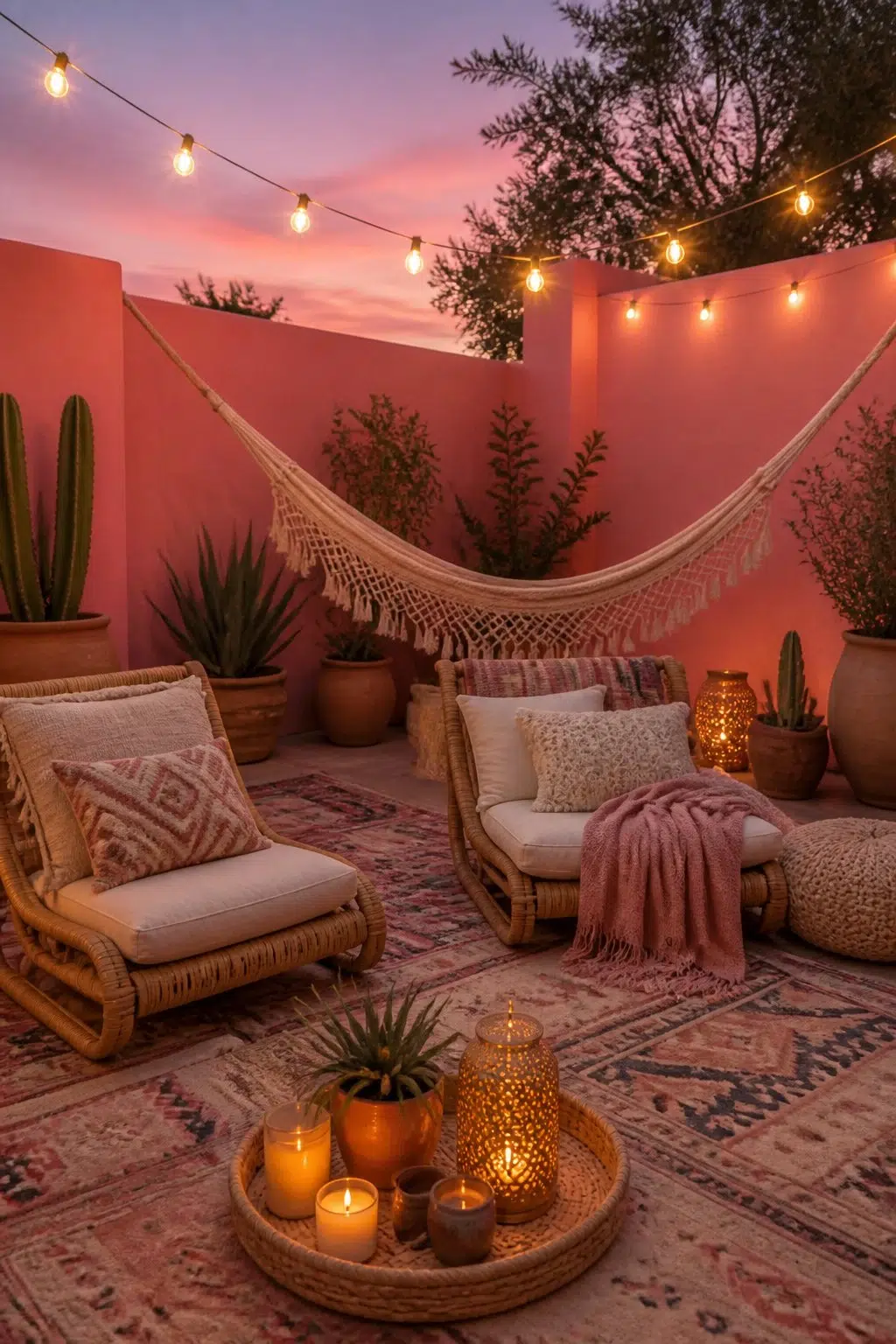 boho patio featuring Coming Up Roses by Sherwin-Williams