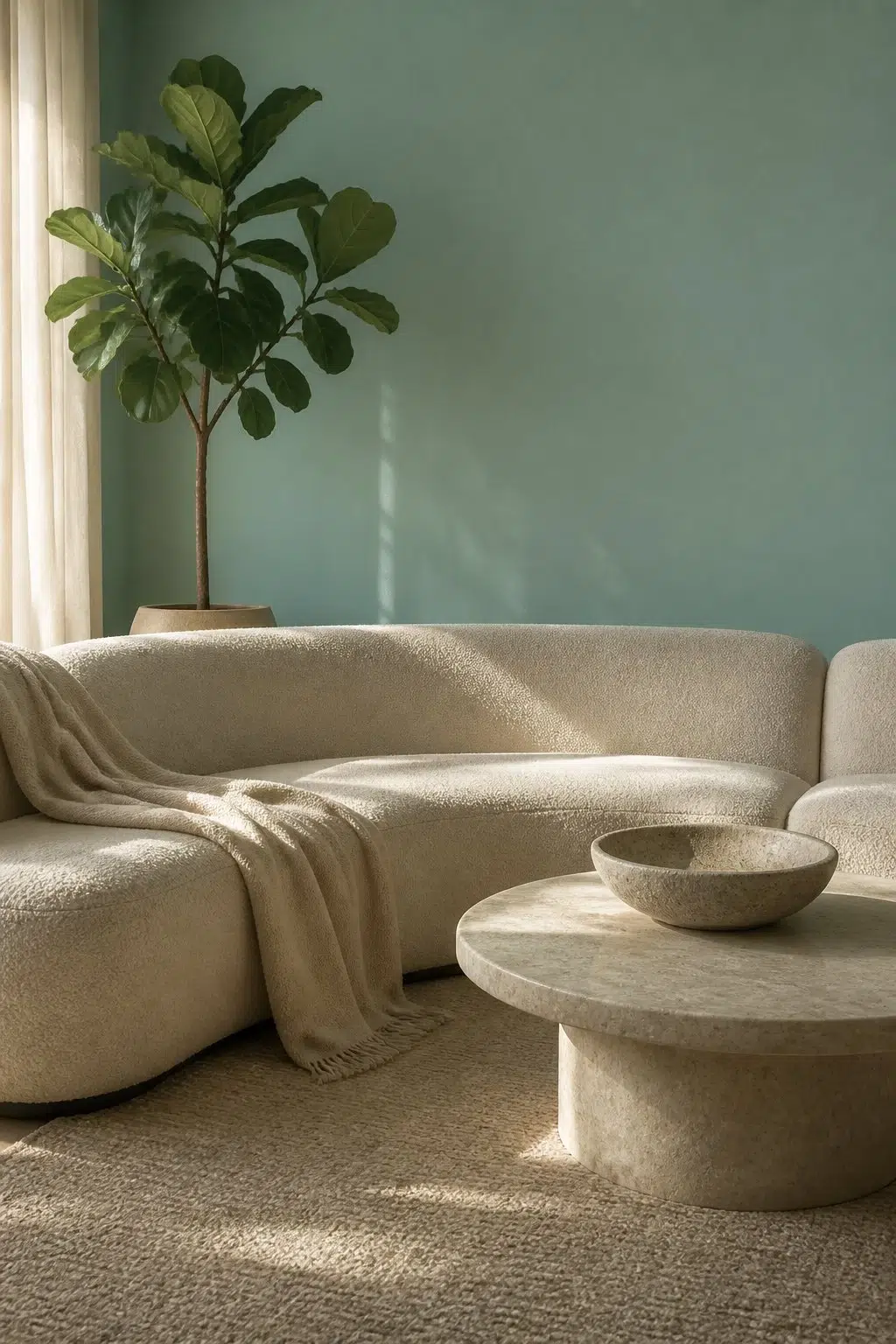A organic modern living room painted in Composed