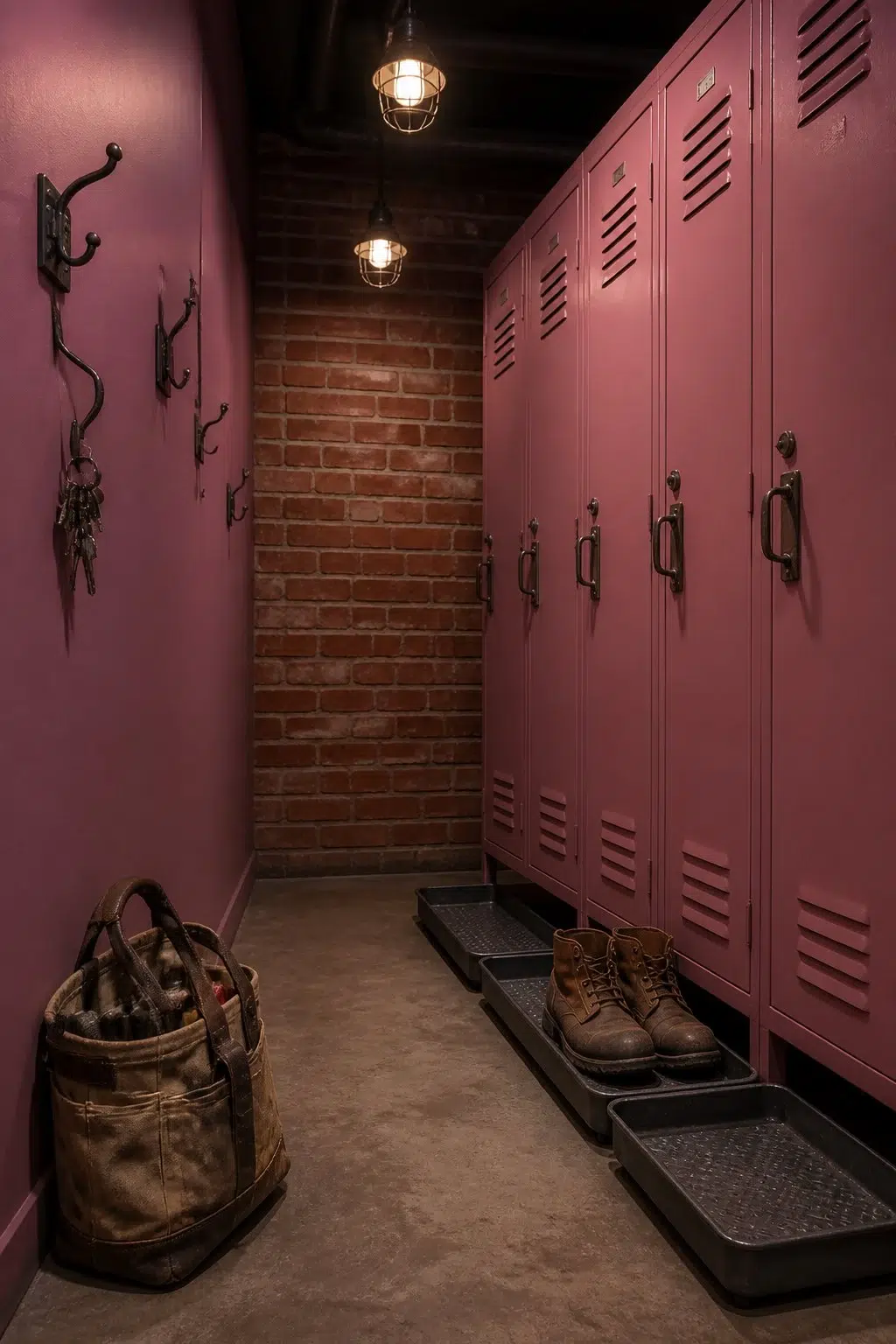 Concerto paint in a industrial mudroom