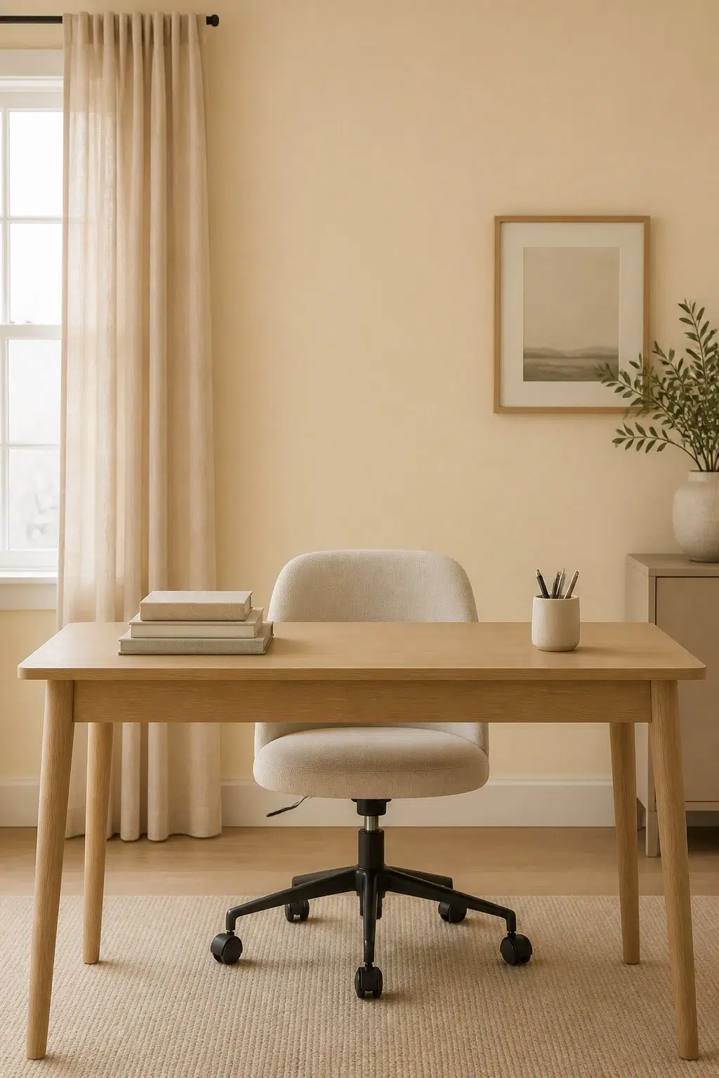 Sherwin-Williams Concord Buff in a neutral home office