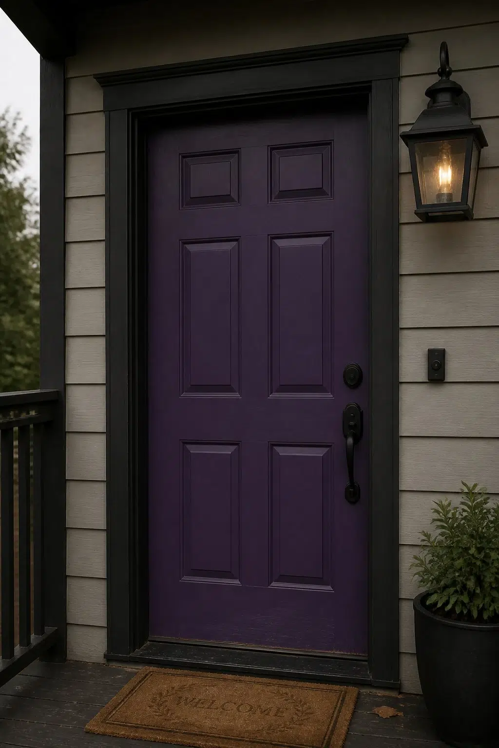 bold front door featuring Concord Grape by Sherwin-Williams