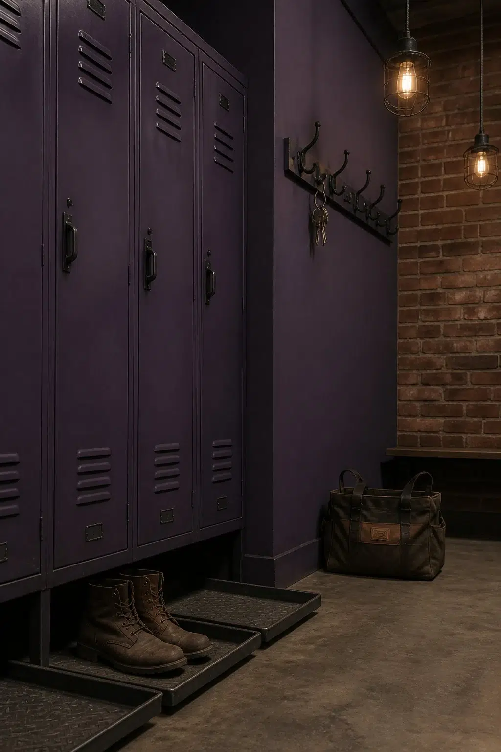 Concord Grape paint in a industrial mudroom