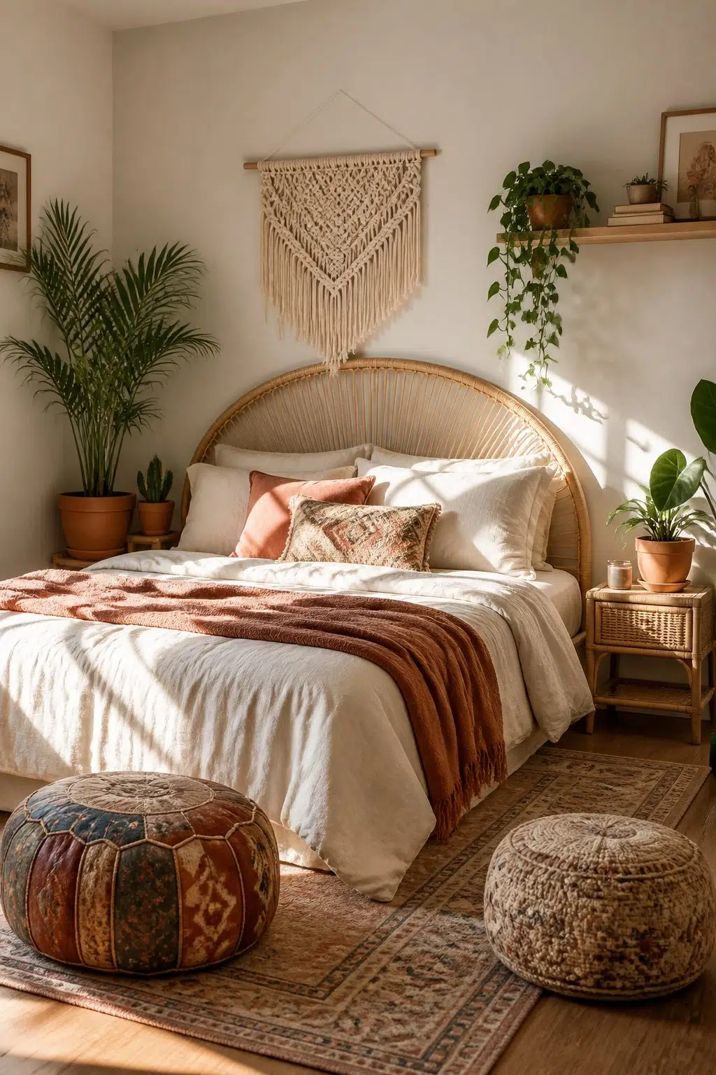 A boho bedroom painted in Constellation