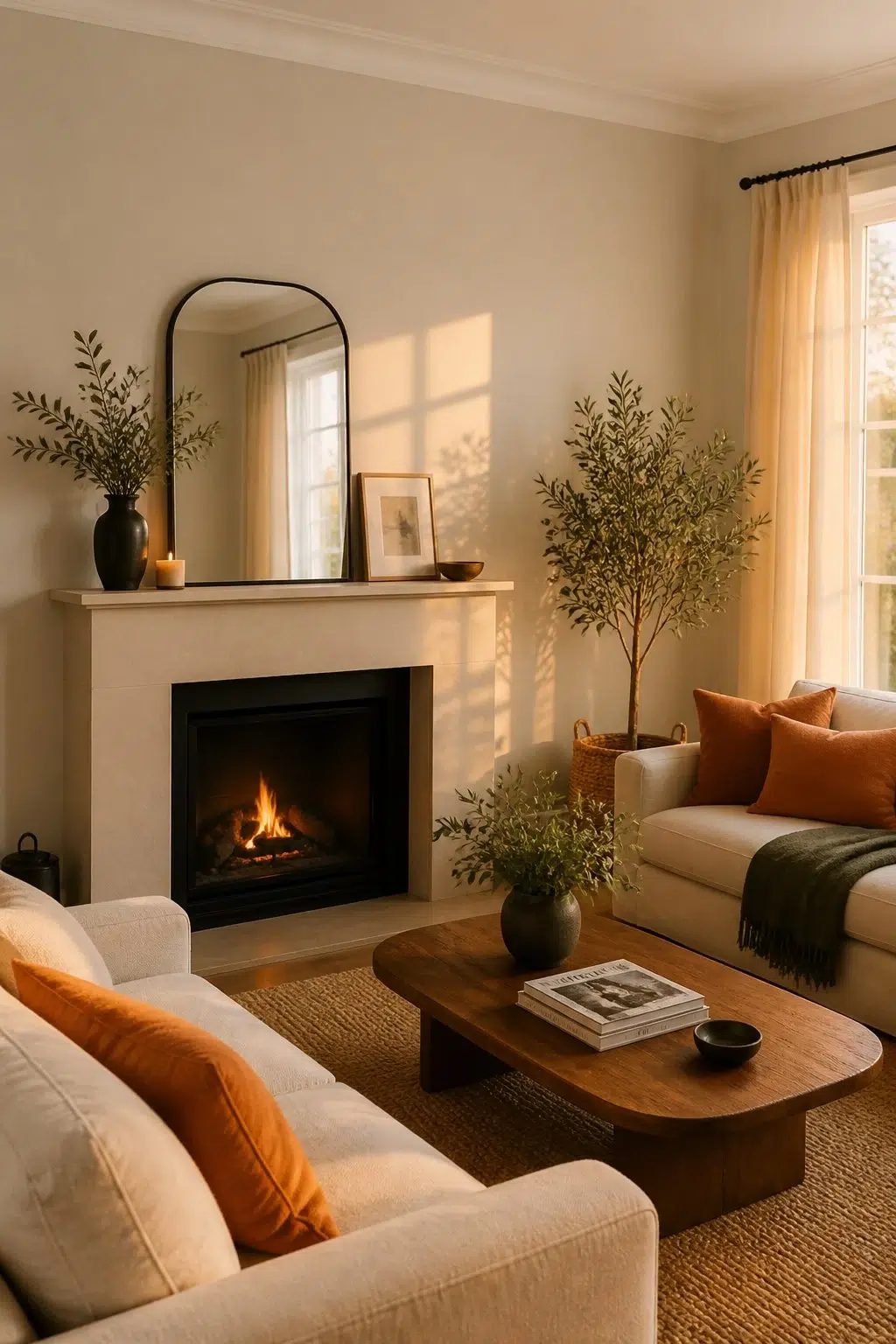 A cozy living room painted in Constellation