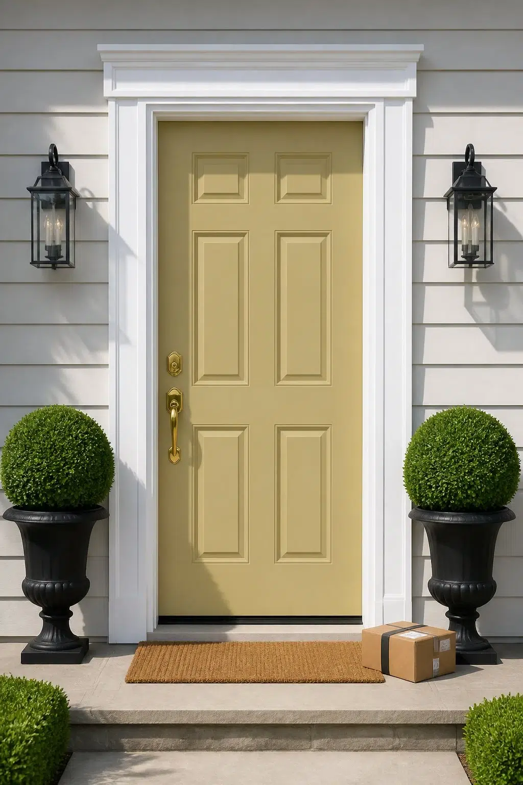 classy front door featuring Cool Avocado by Sherwin-Williams