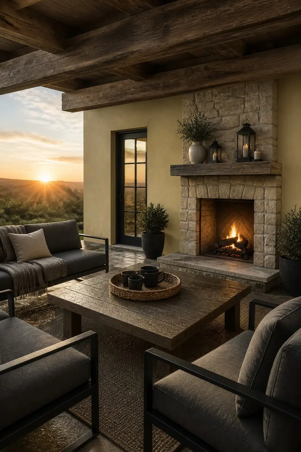 rustic modern patio featuring Cool Avocado by Sherwin-Williams