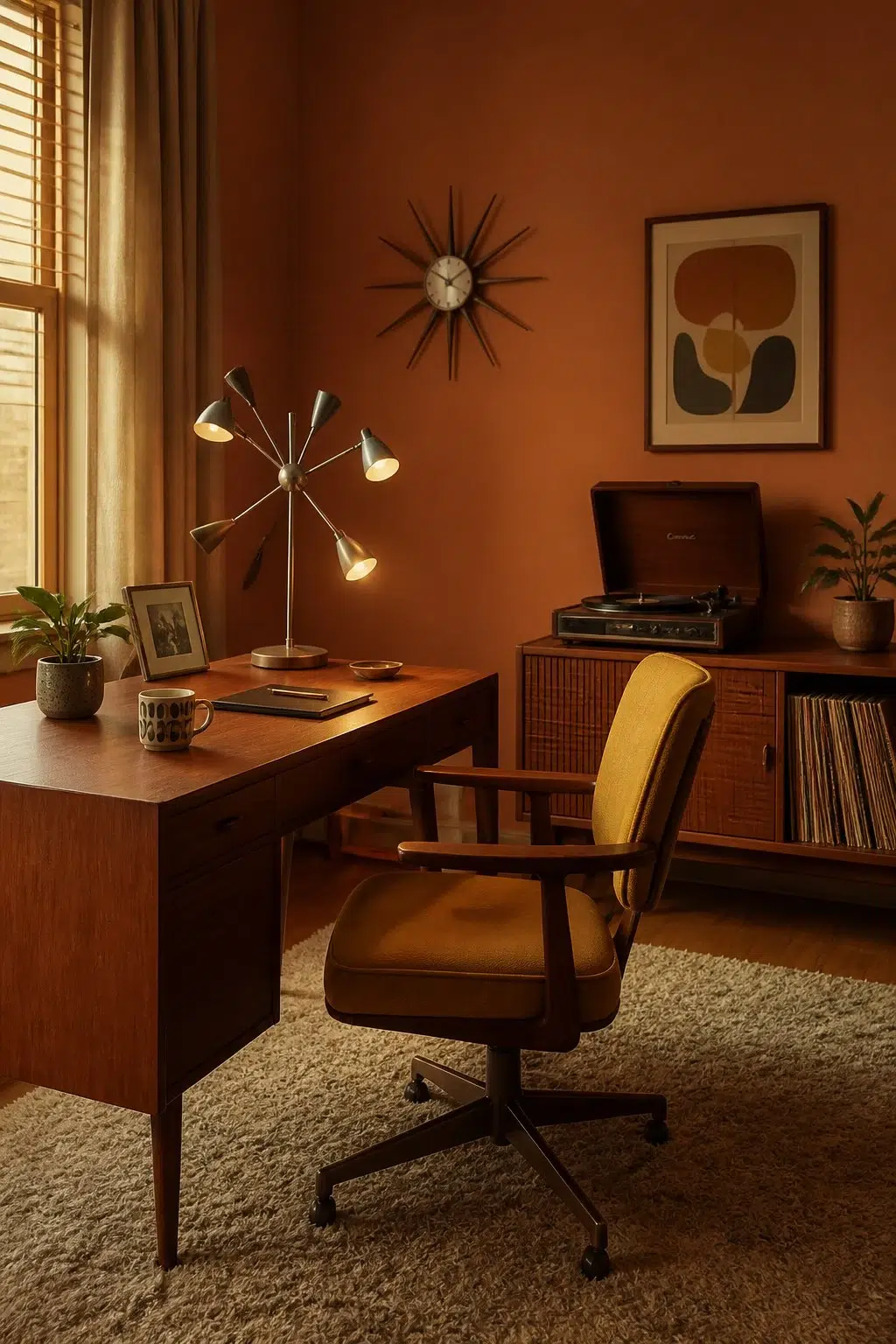 Sherwin-Williams Copper Pot in a mid century home office