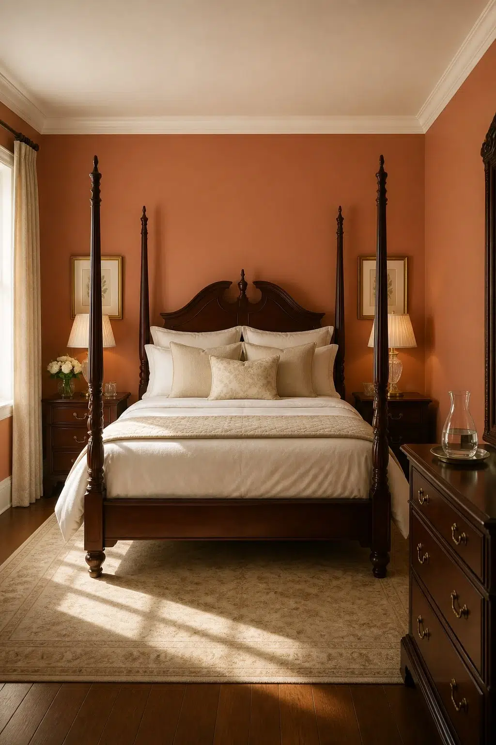 A traditional bedroom painted in Copper Wire