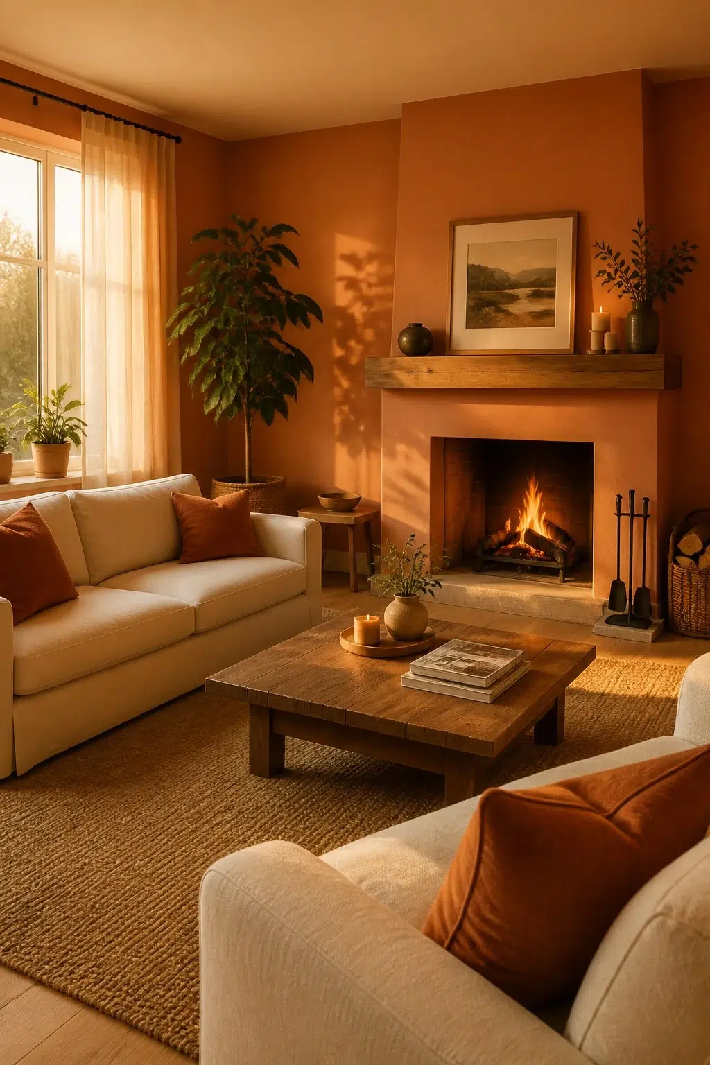 A cozy living room painted in Copper Wire