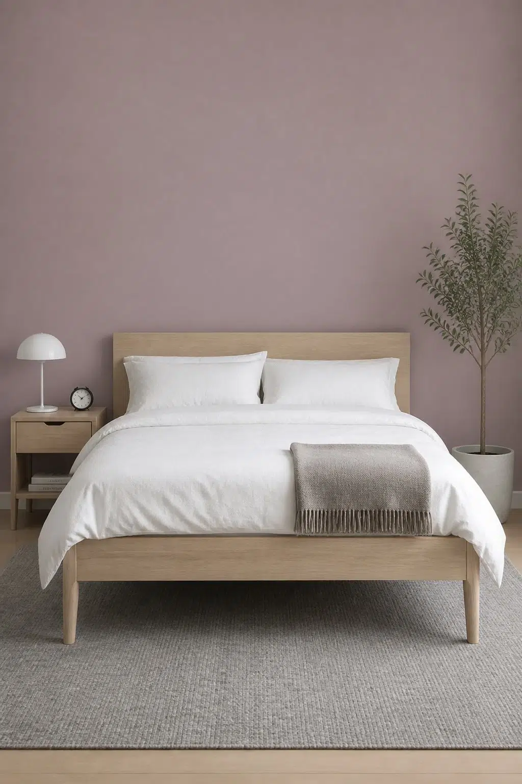 A scandinavian bedroom painted in Coquina