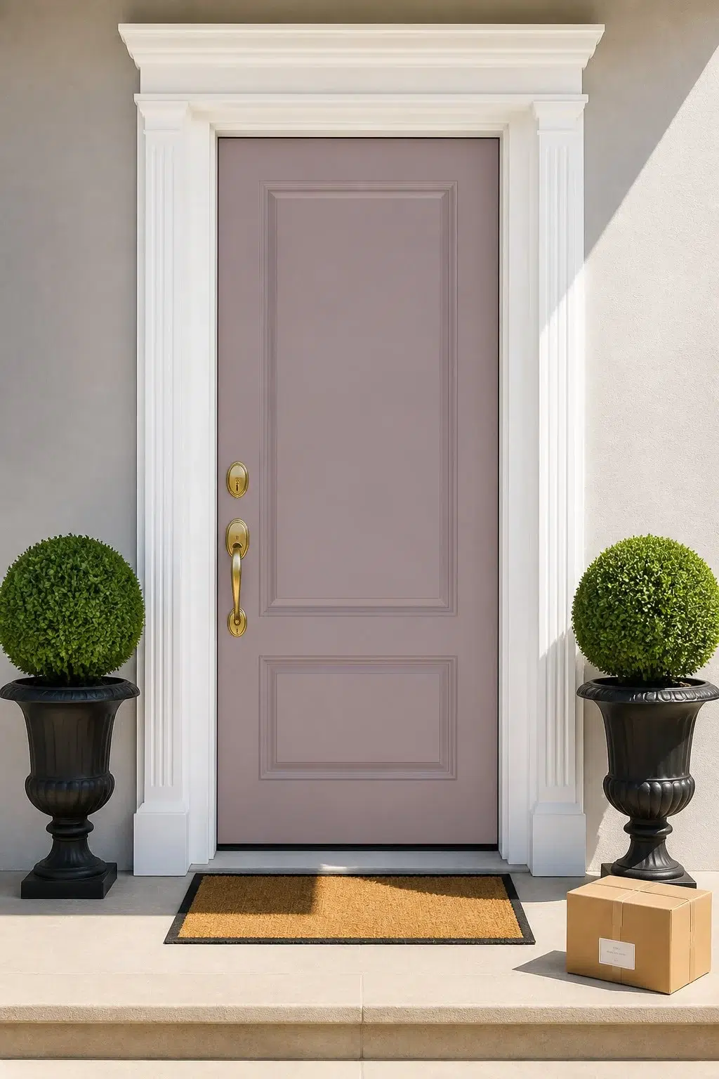 classy front door featuring Coquina by Sherwin-Williams