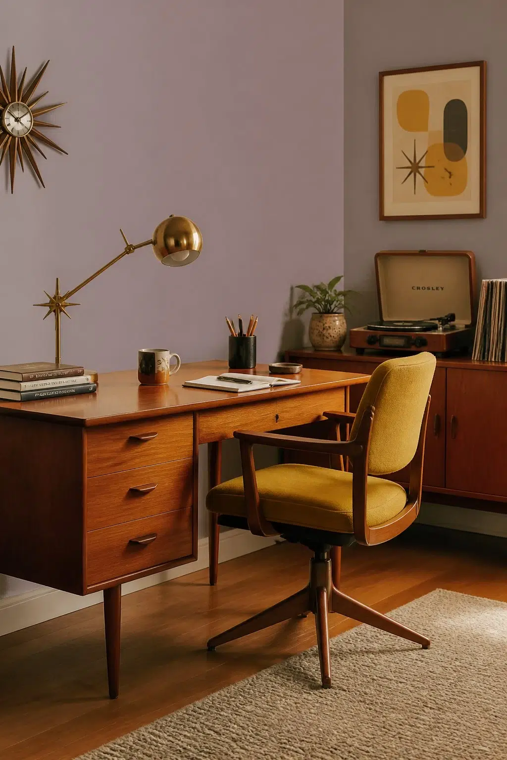 Sherwin-Williams Coquina in a mid century home office
