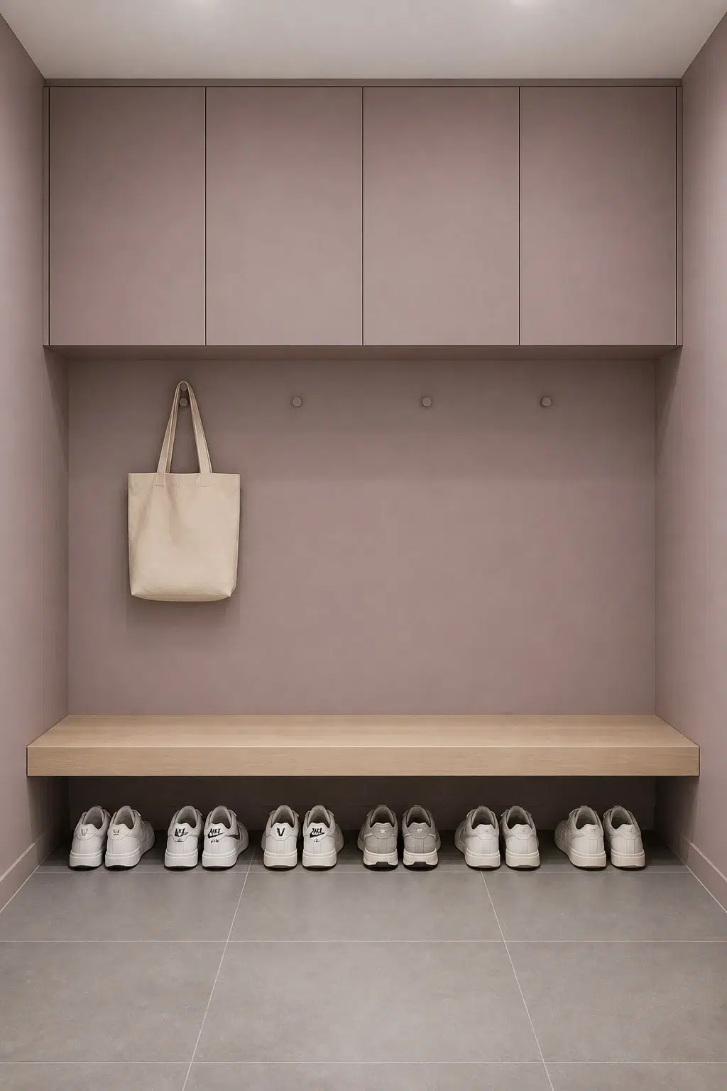 Coquina paint in a neutral mudroom