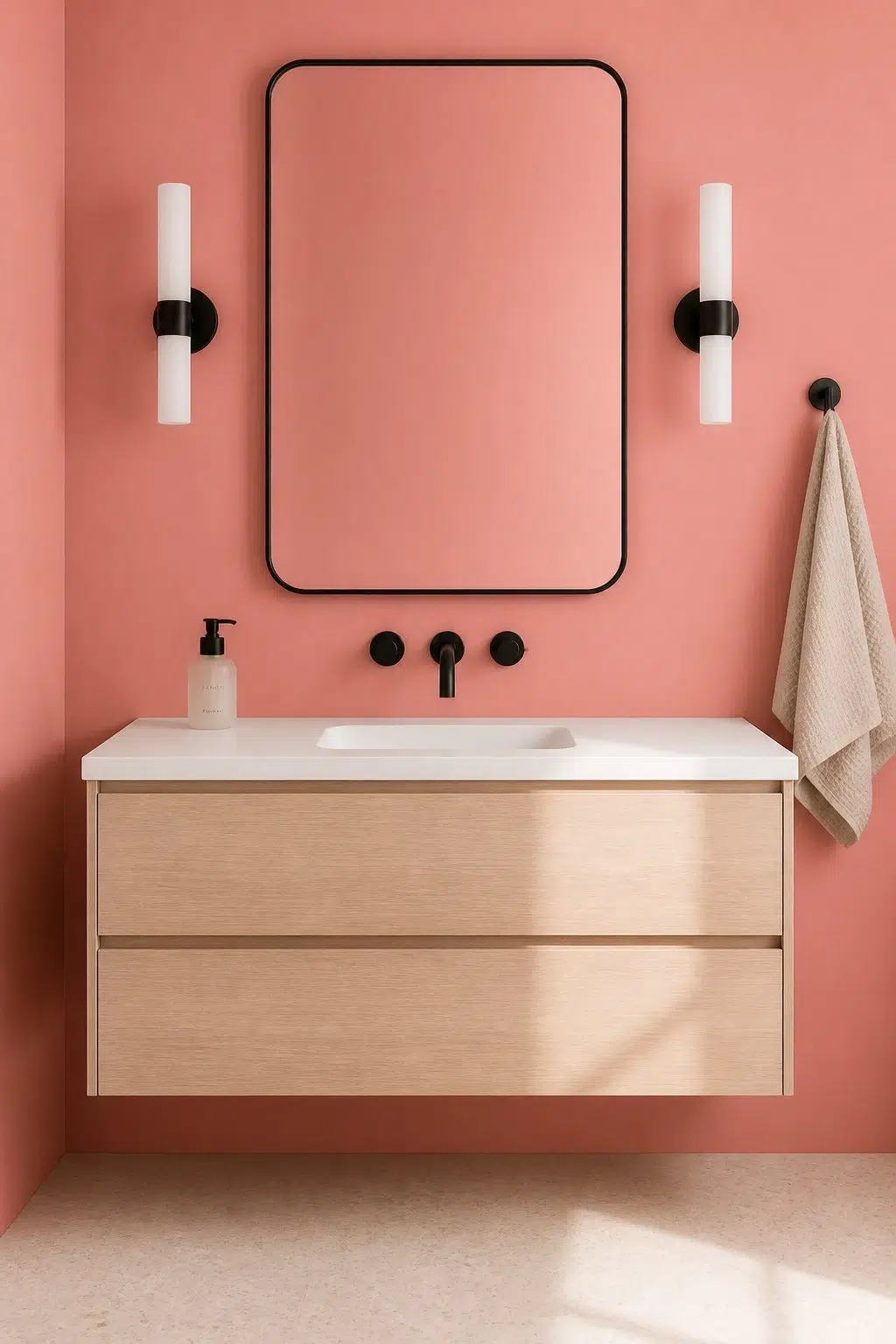 Coral Bead — minimalist bathroom